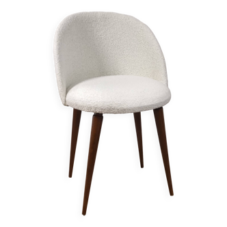 Fauteuil bouclette blanc pieds compas 50's