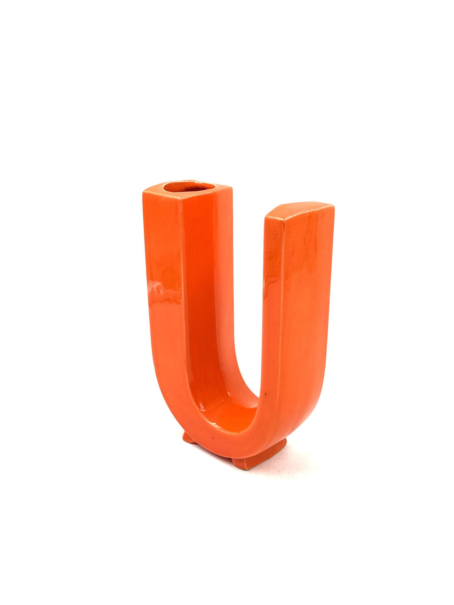 Space age U letter ceramic solifleur vase, Marcel Radureau France 1970