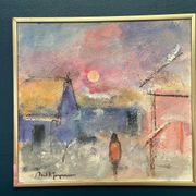 Original Swedish Oil on Panel – “Figure in Landscape” by Poul K. Jörgensen