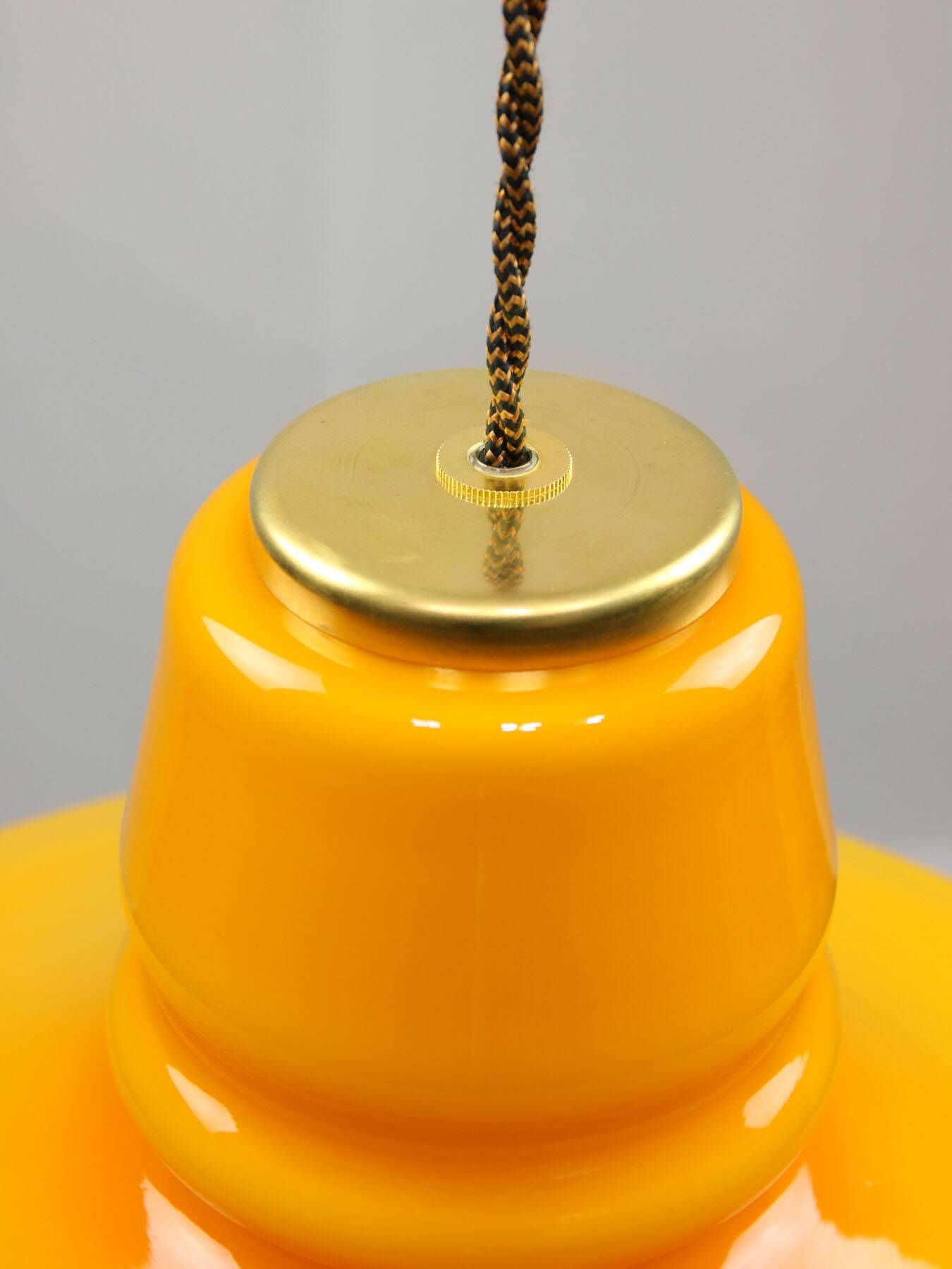 Mid-Century Italian Yellow Glass and Brass Pendant Lamp