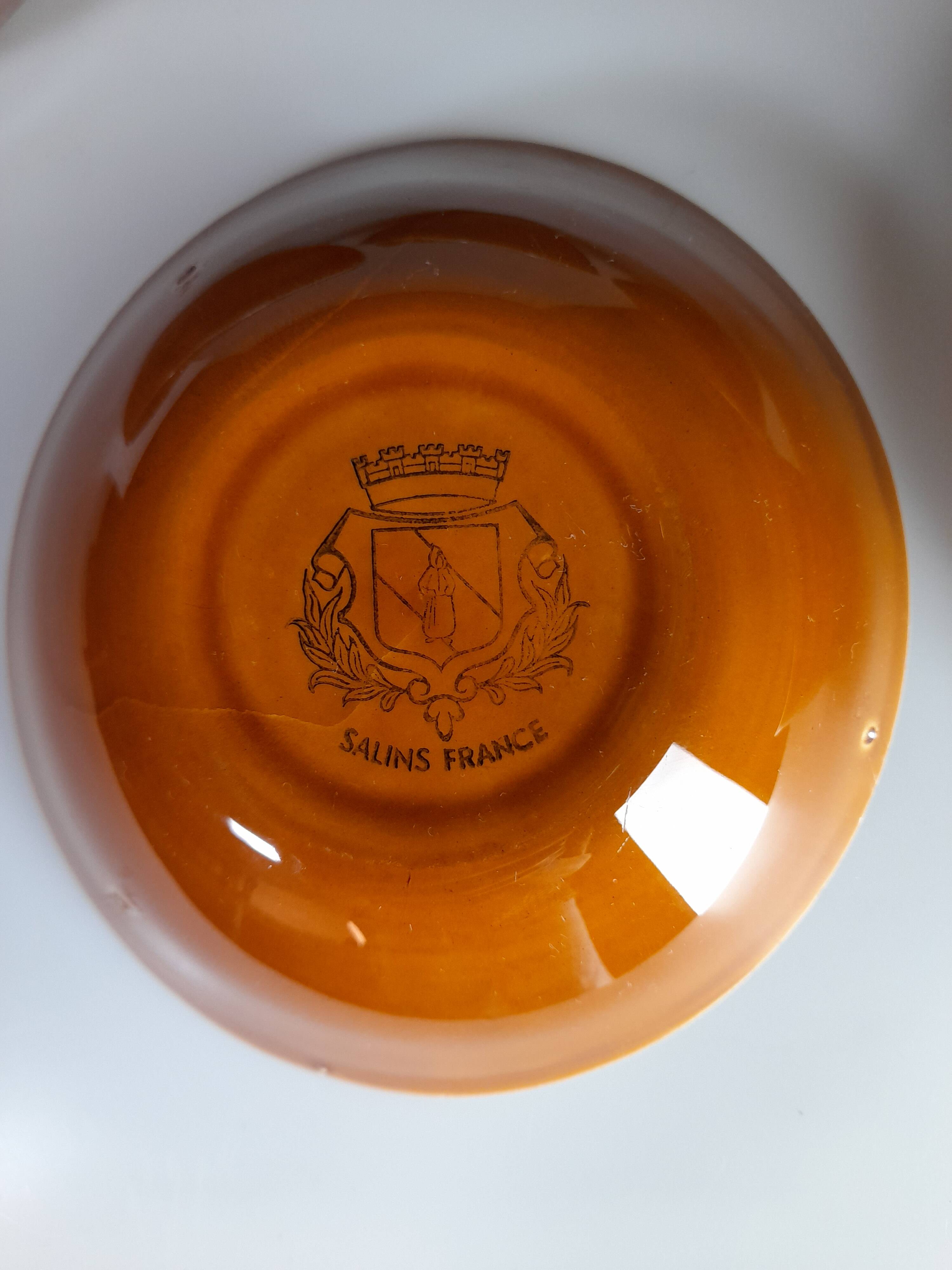 Set of 5 oval orange-yellow ceramic bowls from Faïencerie S