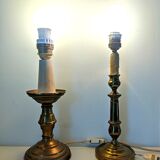 Deux pieds de lampes bougeoir et pique cierge anciens