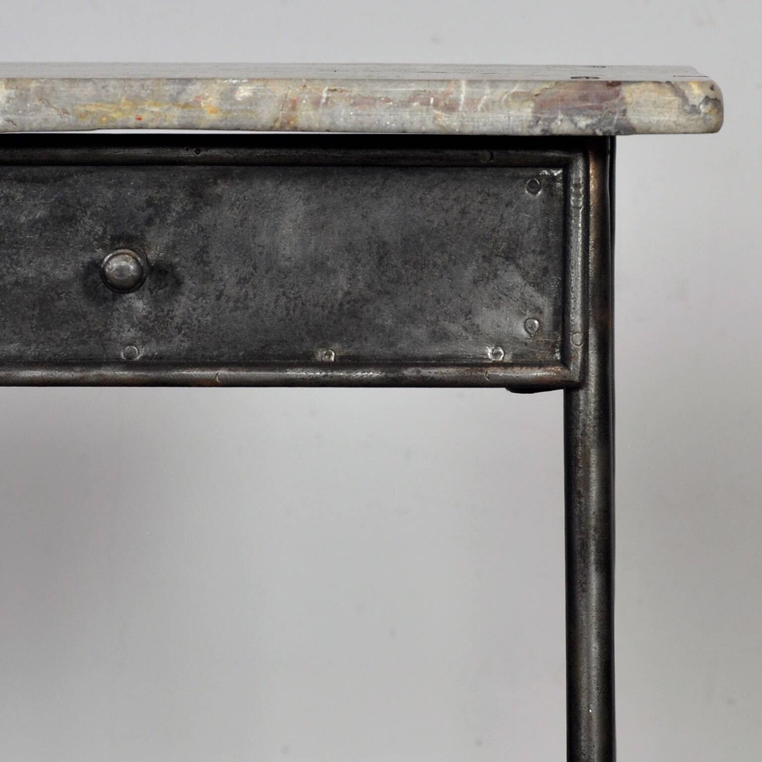Iron bedside table with marble top, 1910