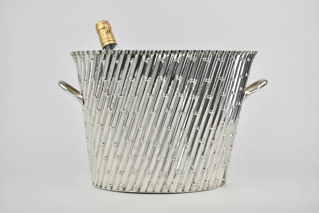 Vintage silver-plated bamboo wine bucket