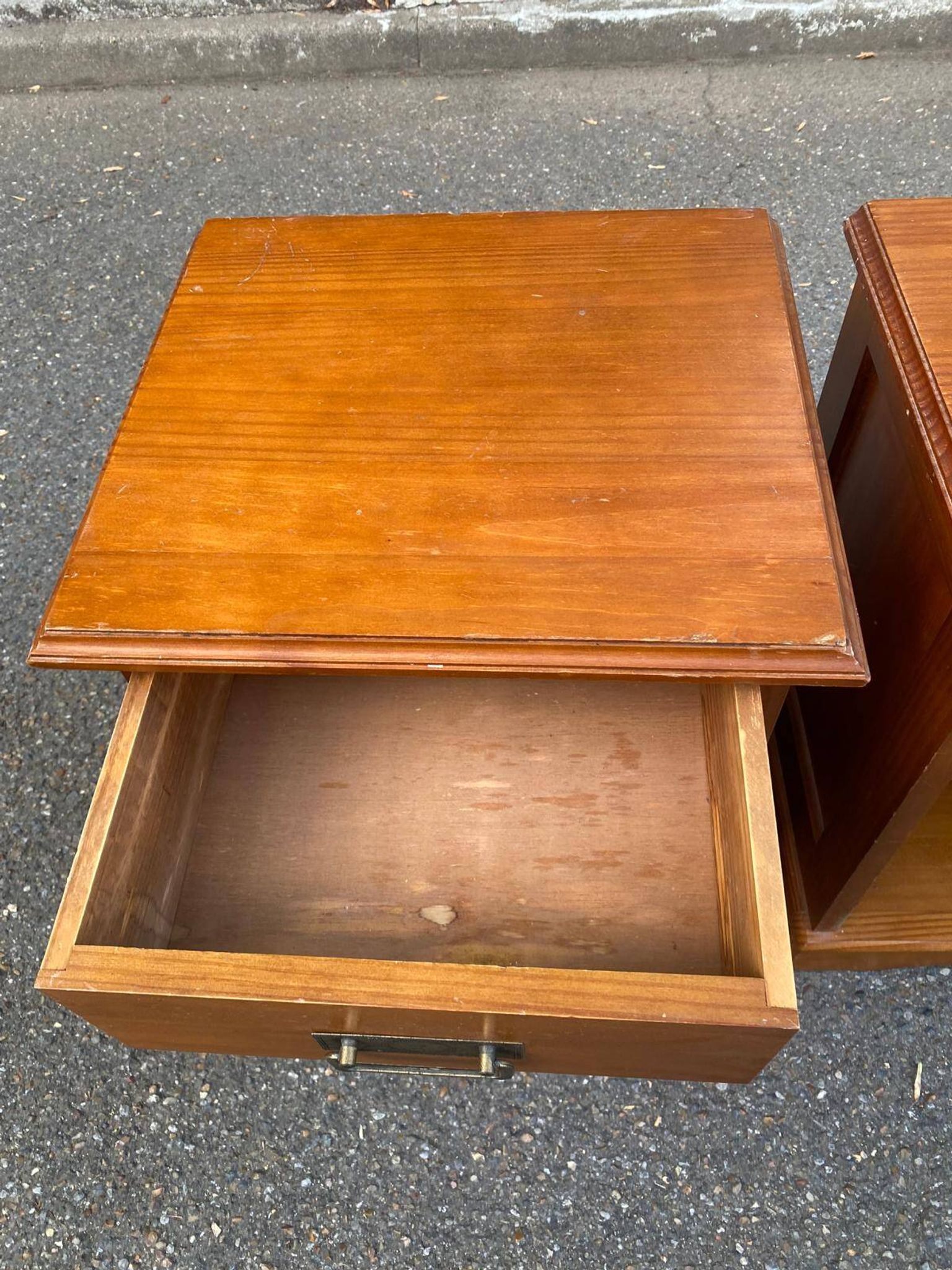 2 marine bedside tables in solid wood stained honey 1990