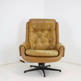 Midcentury Swivel Leather Armchair, Peem, Finland, 1970s