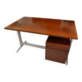 Bureau d'Etienne Fermigier F330 acajou et aluminium années 70