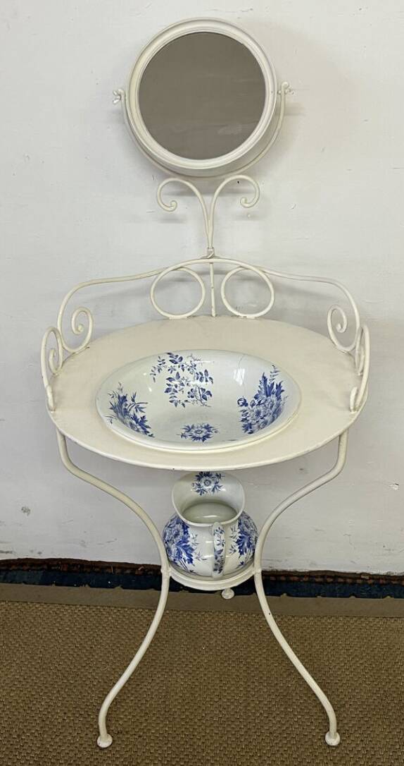 Antique wrought iron dressing table / Vintage bathroom cabinet