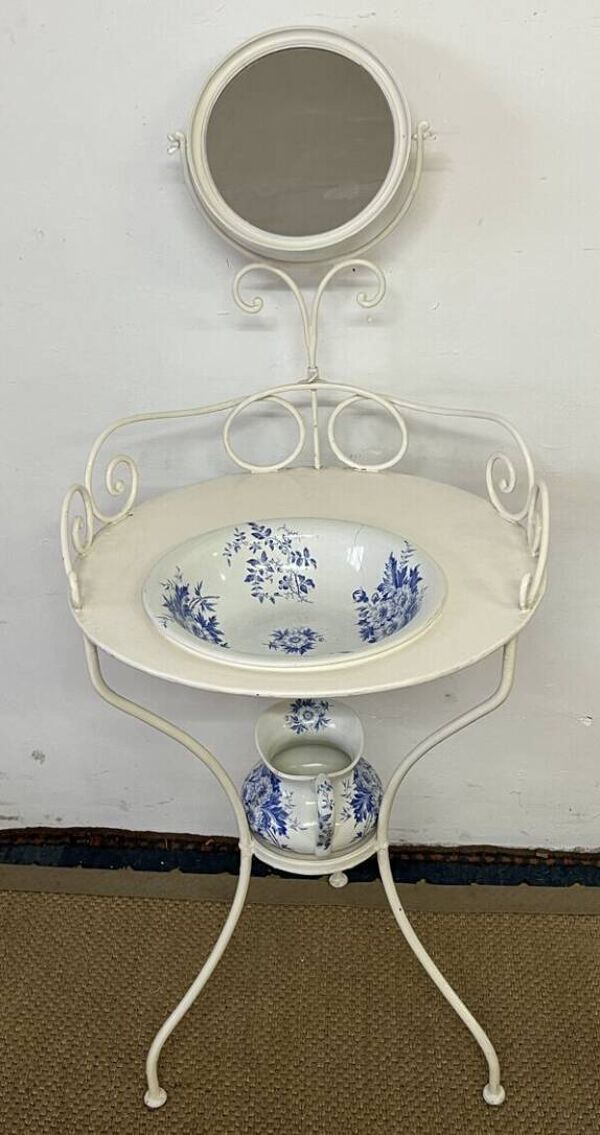 Coiffeuse en fer forgé ancienne / Meuble de toilette vintage