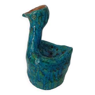 Brutalist Zoomorphic Bird Ceramic Flower Vase Signed NICOLE