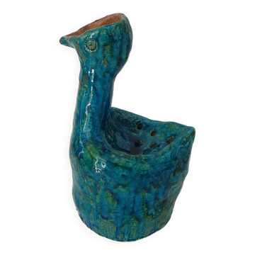 Vase pique fleurs Brutaliste Zoomorphe Oiseau en céramique Signé NICOLE