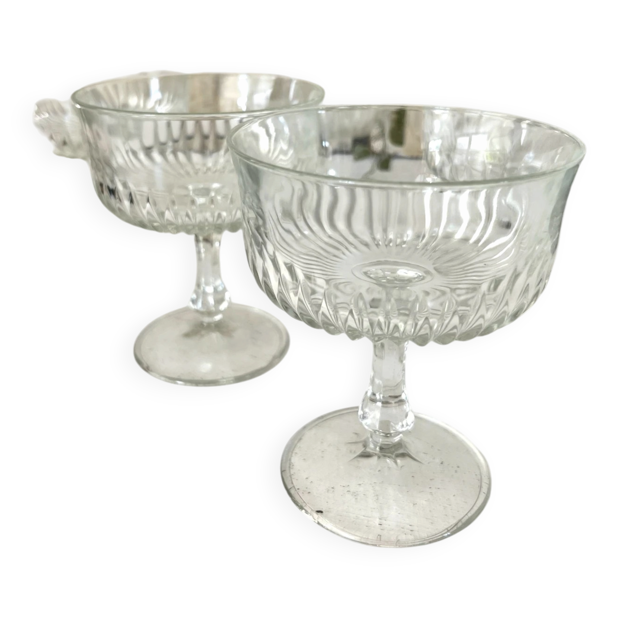 Coupe Glasses – French Set of 6 Pressed Glass Sunburst Cocktail Desser