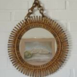 Vintage Bamboo Sunburst Wall Mirror / Mid Century Boho Decor 1970's