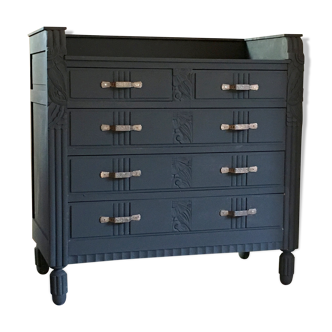 Commode art déco peinte en noir mat