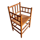 Antique Dutch bobbin chair with rush seating