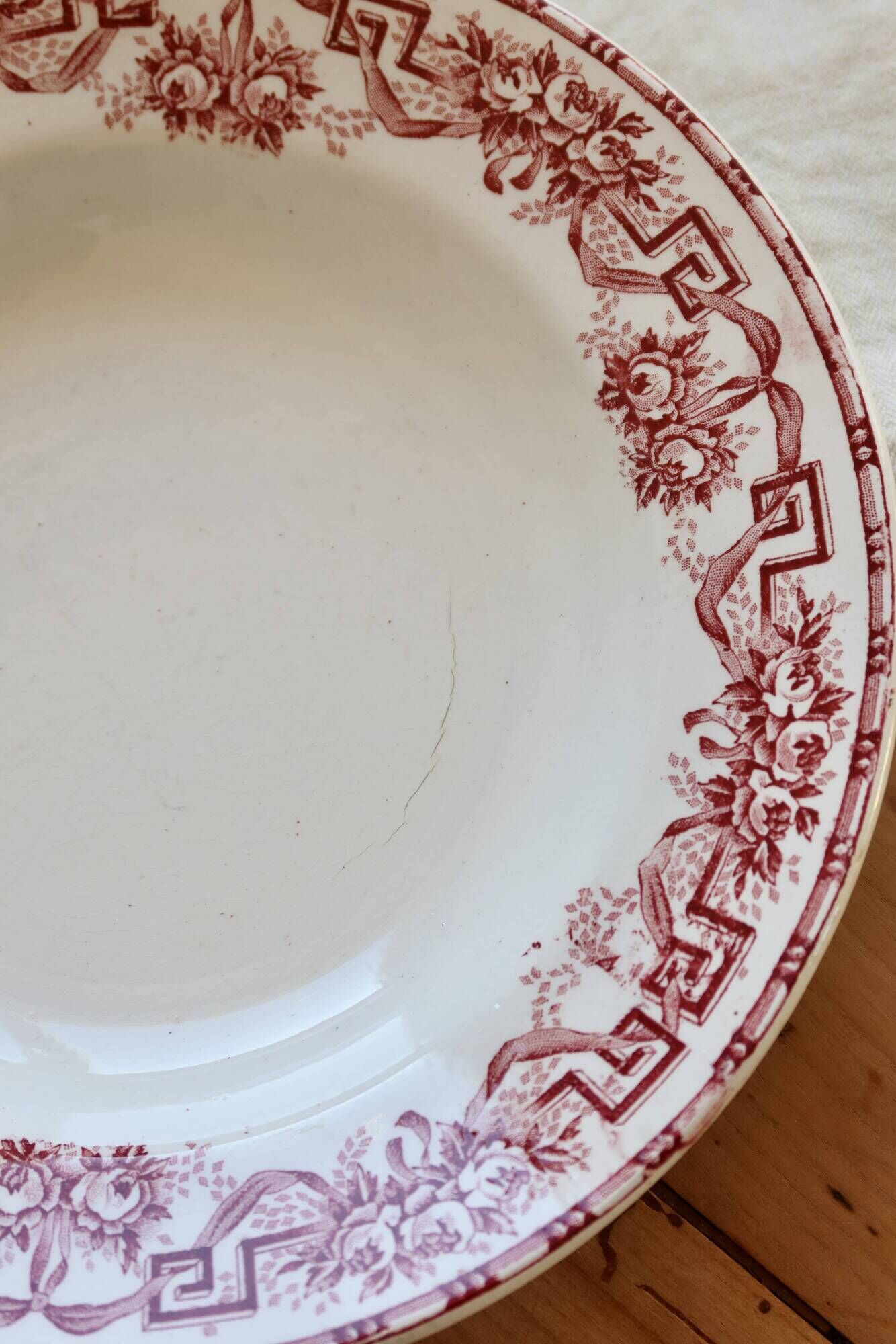 Vintage ironstone deep plate Moulin des Loups Athens model red