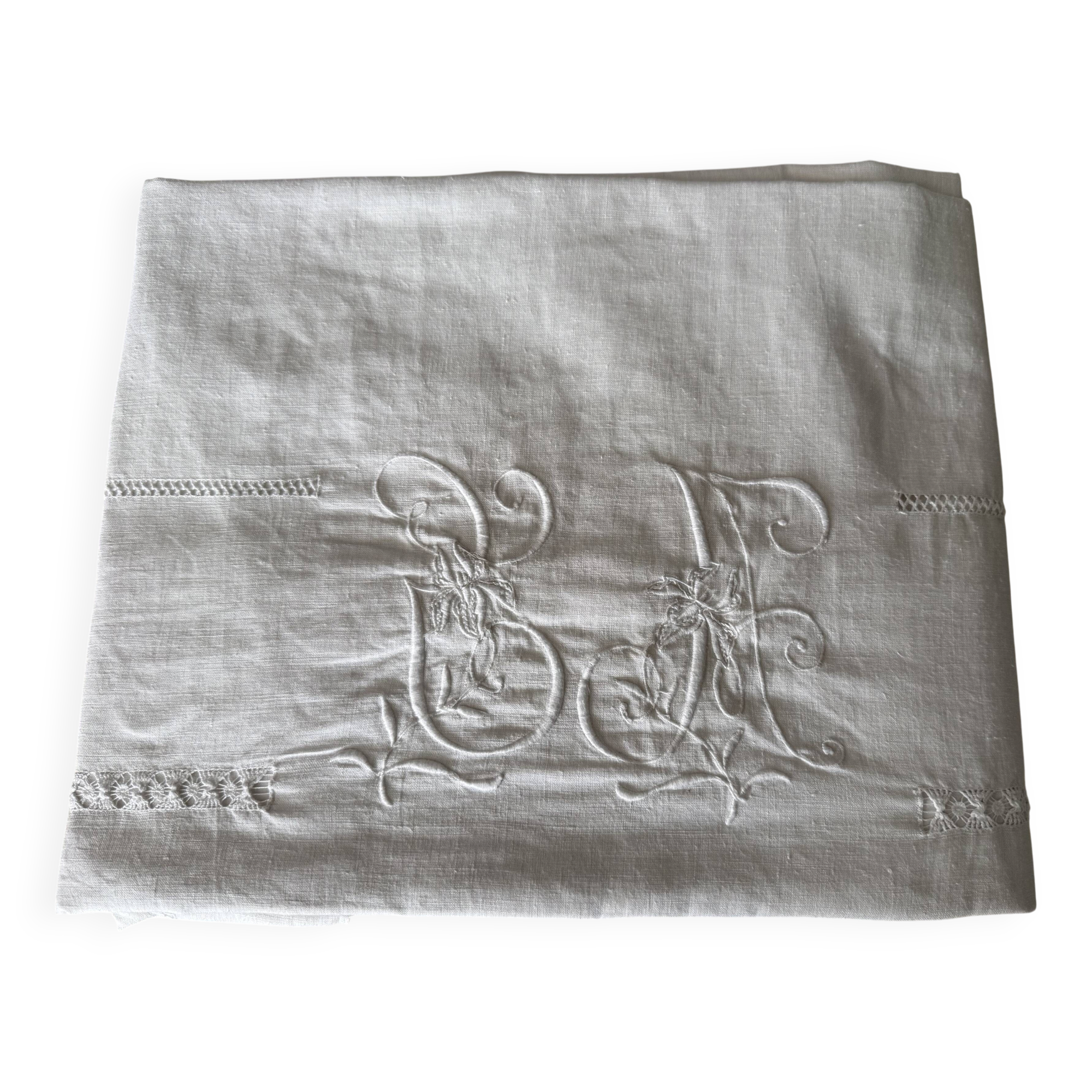 Old fine linen curtain, monogram "GH" (230x320)
