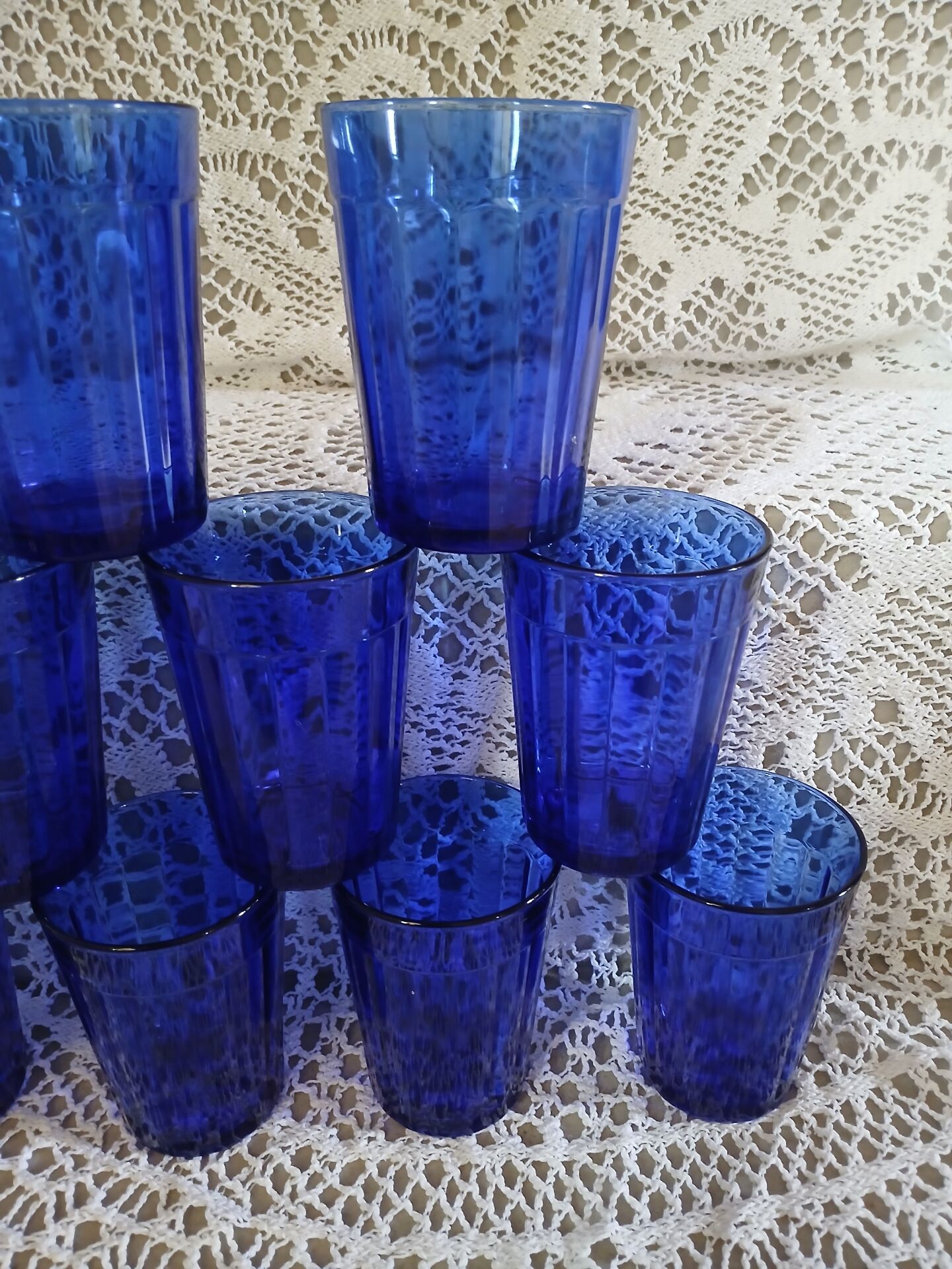 9 antique cobalt blue water glasses