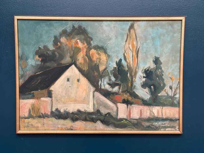 Original Swedish Oil On Panel – “House” By M. Olofgoluth – Dated 1969 – Vintage & Framed – 71 × 50 Cm (28" × 19.7")