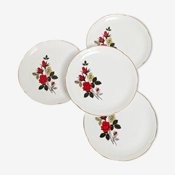 Set de 4 assiettes plates orchies Moulin des loups roses rouges