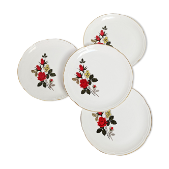 Set de 4 assiettes plates orchies Moulin des loups roses rouges