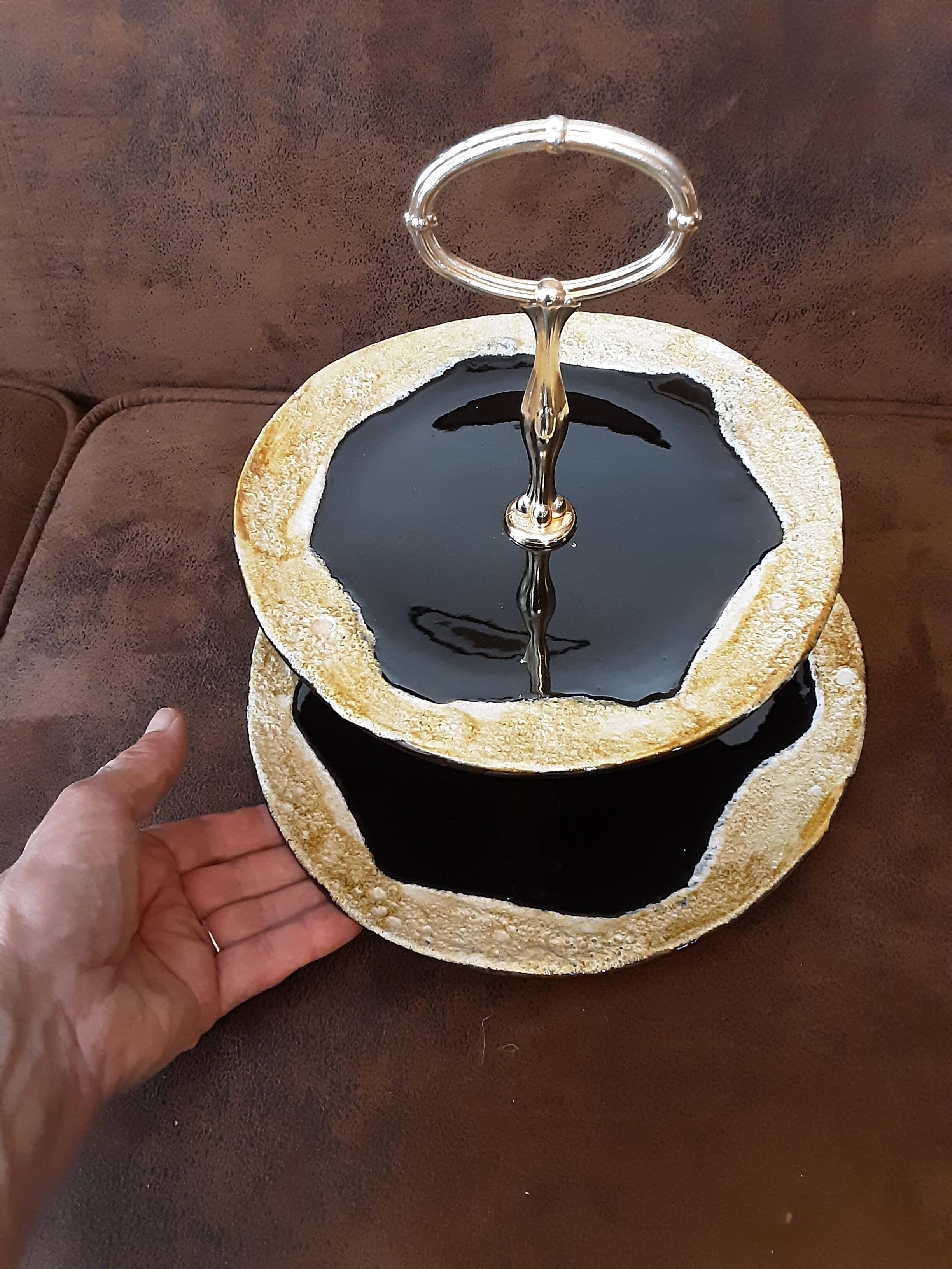 2-tier tray, handmade ceramic