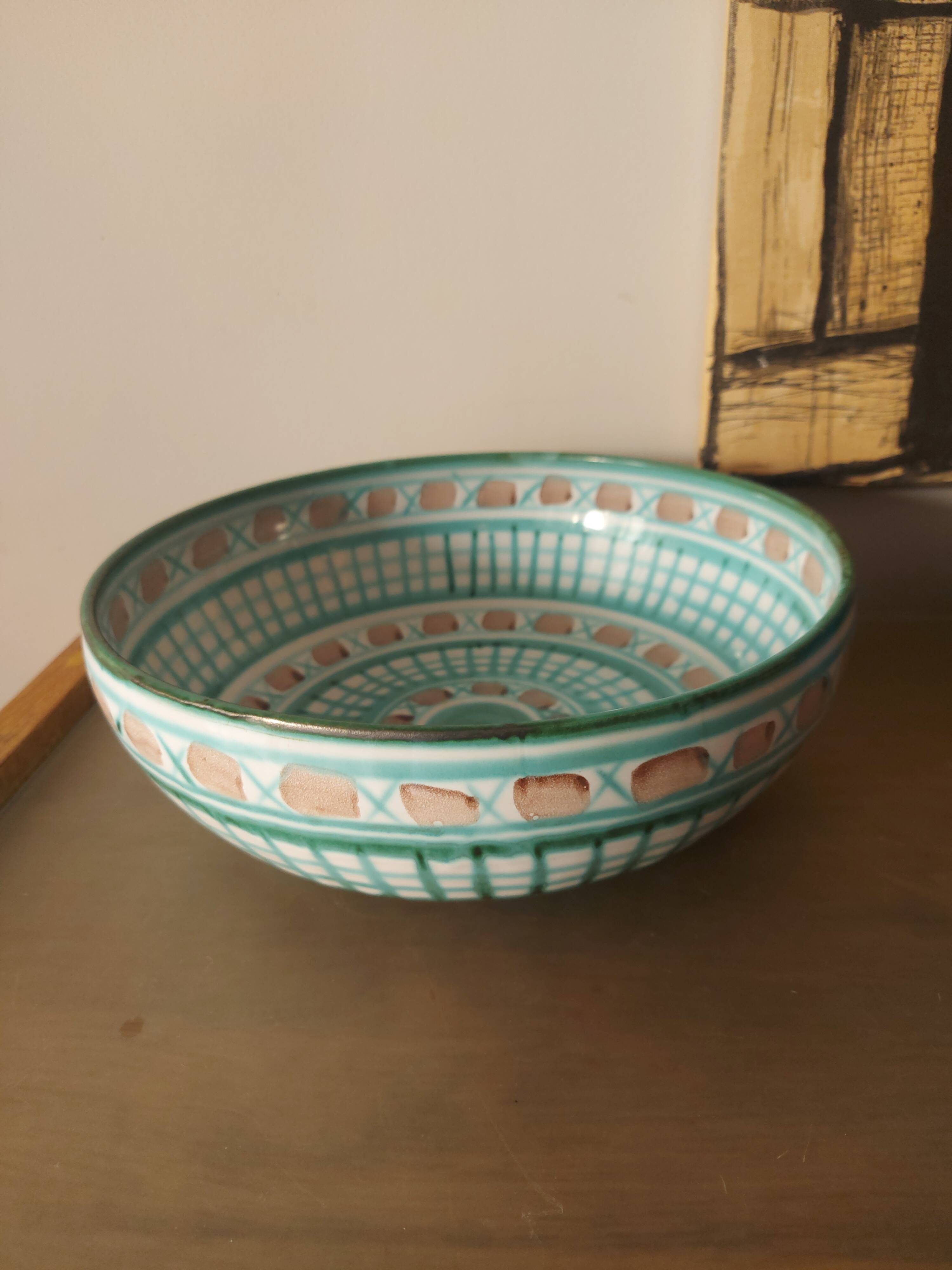 Dish, ceramic salad bowl robert picault, vallauris