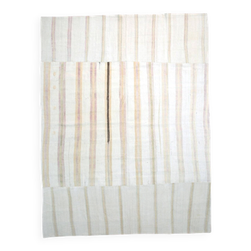 Tapis kilim turc large rayé blanc et crème 9x12, 268x358 cm