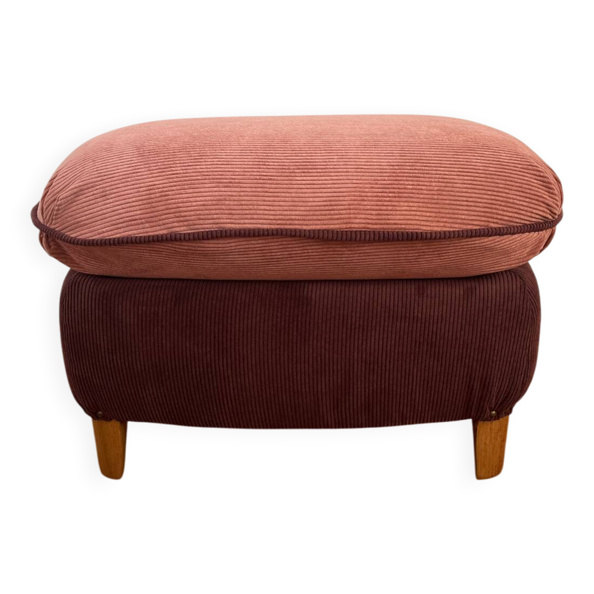 Siège, pouf vintage en velours côtelé rose et violine