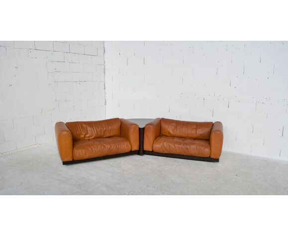 Pair Of Modular Sofas Leather Seat, Modular Leather Seating