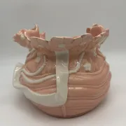 Vintage ceramic cache-pot in pink and white.