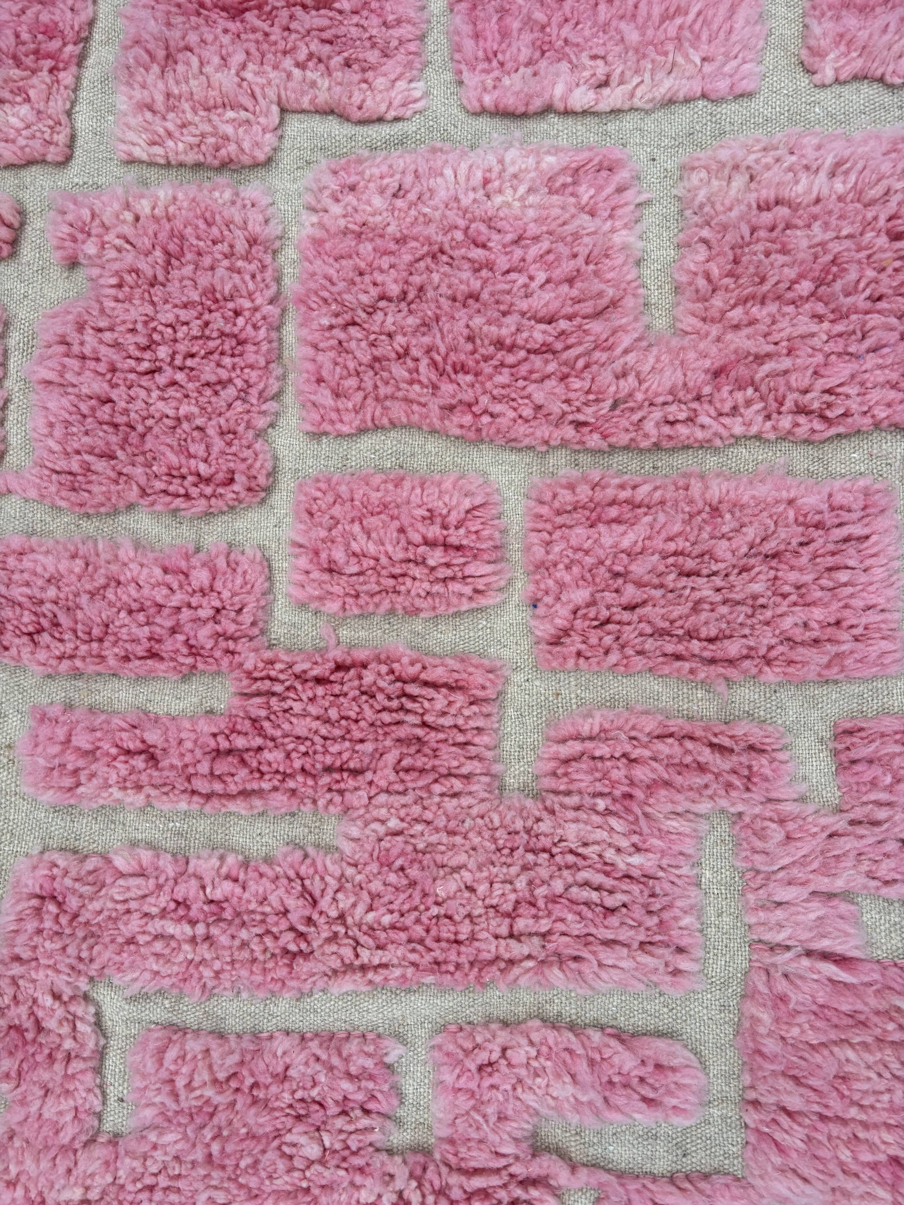 Large Pink Berber Rug – Hallway Size 85x300 cm, 100% Wool