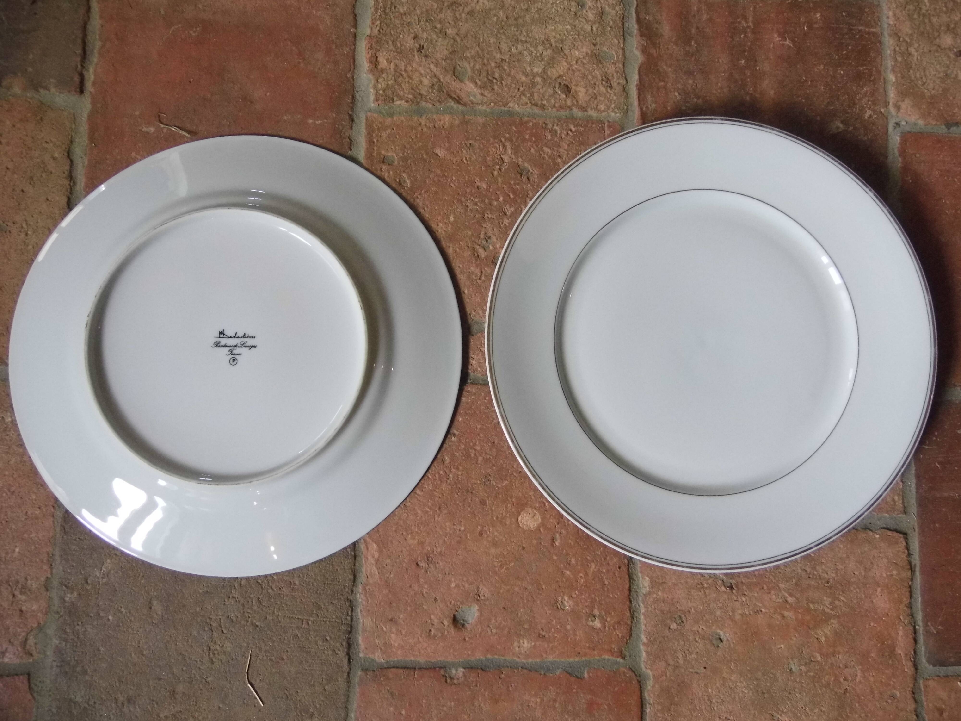 Limoges porcelain plates, Philippe Deshoulieres, fine gold fillets, 2 plates