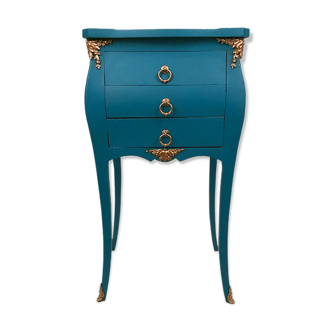 Table de chevet de style Louis XV peint bleu turquoise