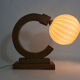 Art deco modernist wooden table lamp globe in yellow glass