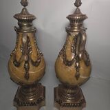 Pair of 19th Century Napoléon III Cassolettes in marble and bronze.