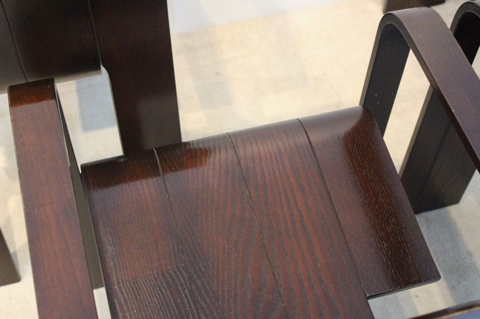 Set of four Strip dining chairs with dark brown ash armrests by Gijs Bakker for Castelijn