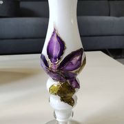Stylish Kalina Poland vase. Floral decoration. Unique signed piece, 27 cm