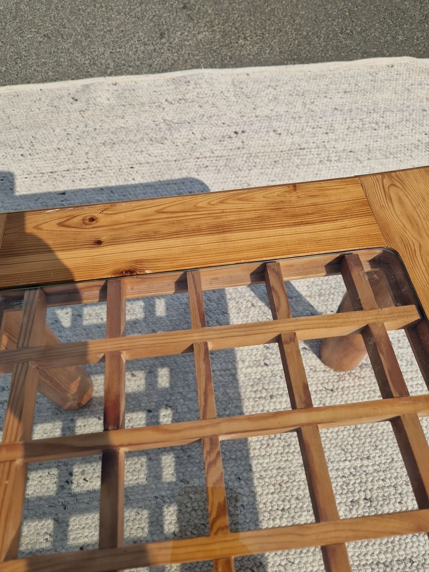Vintage modernist coffee table in pine.