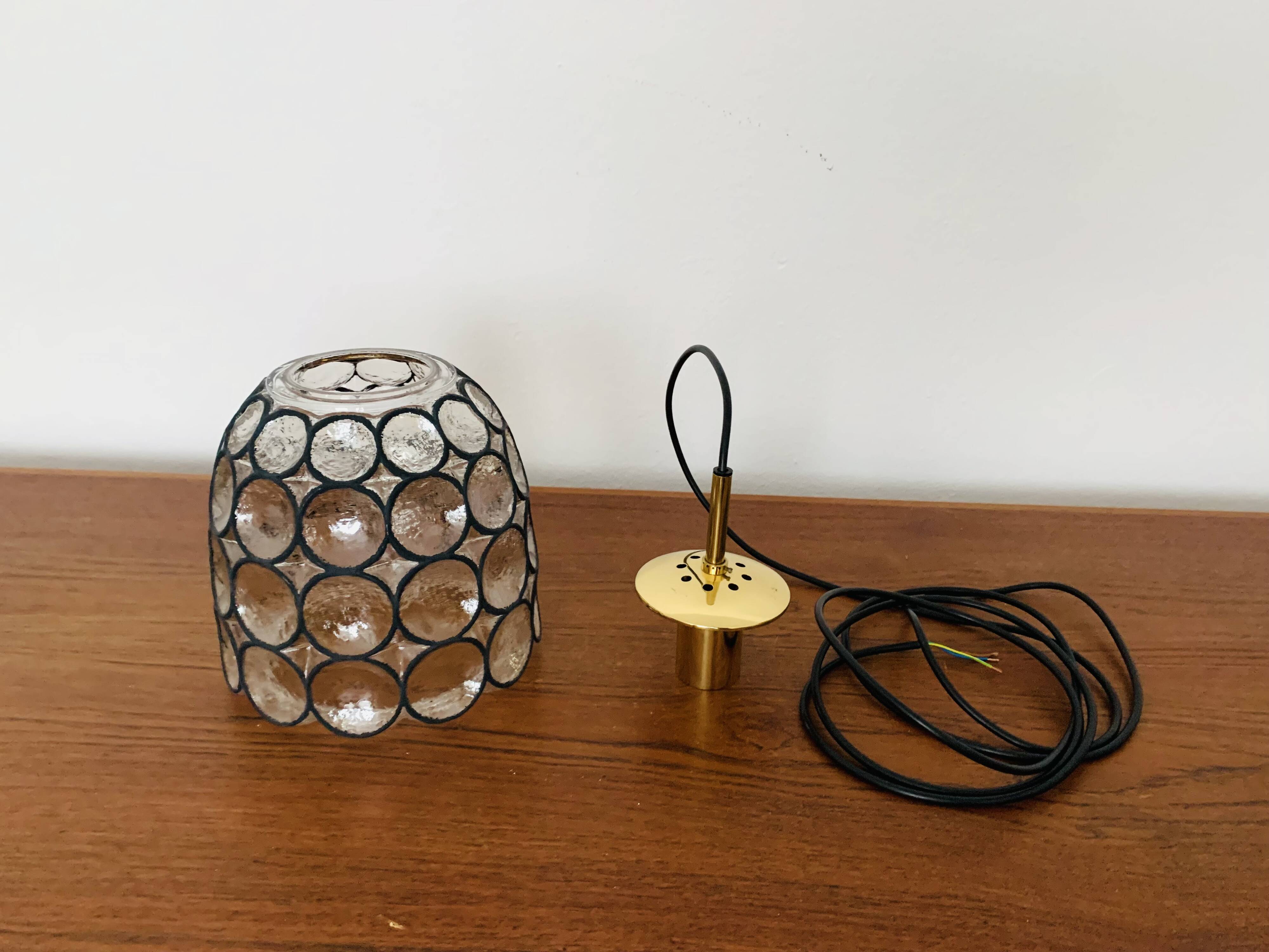Iron ring design glass pendant lamp by Glashütte Limburg