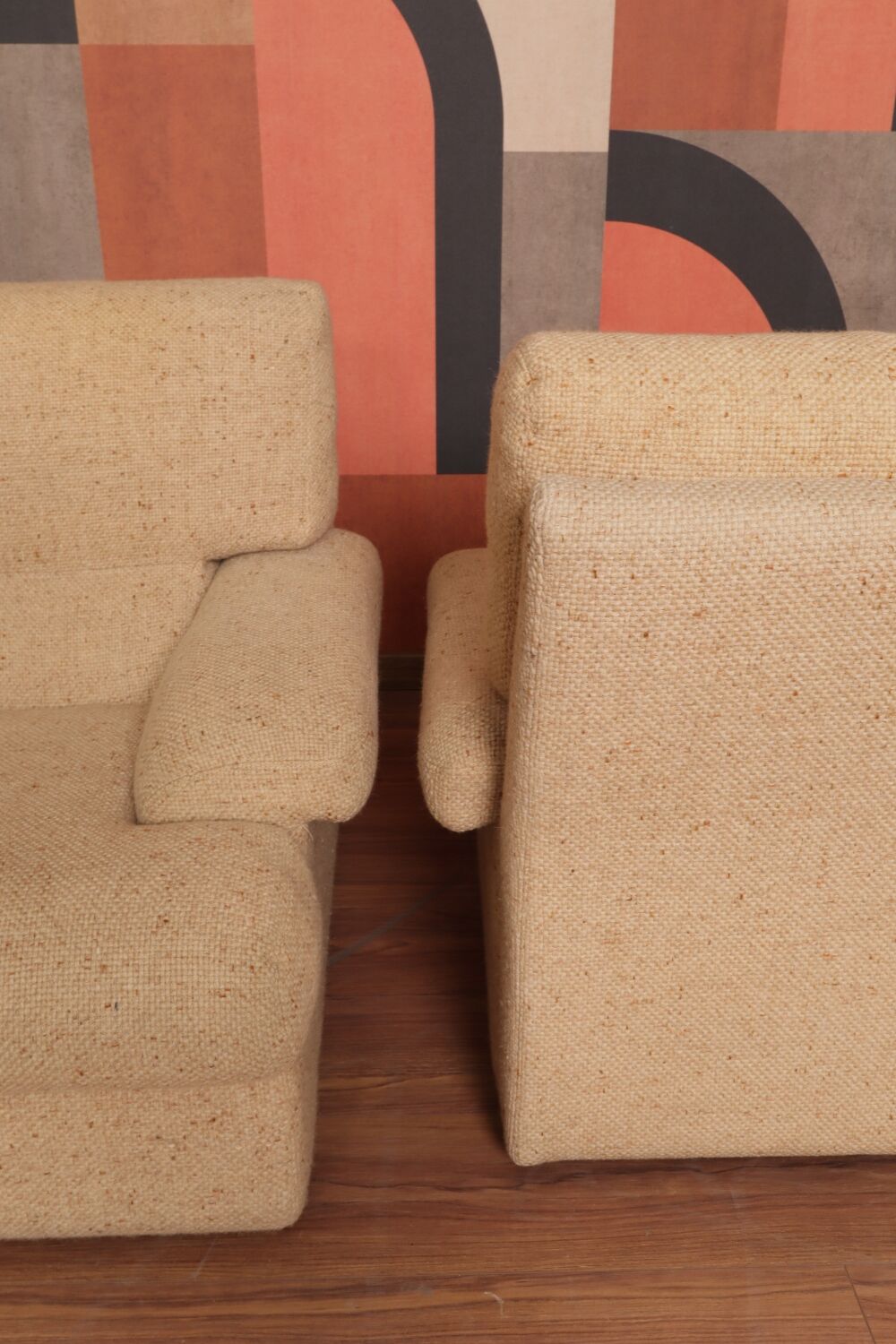 Danish Set of Armchairs Soft Cuschion Comfortable Wool Upholstery