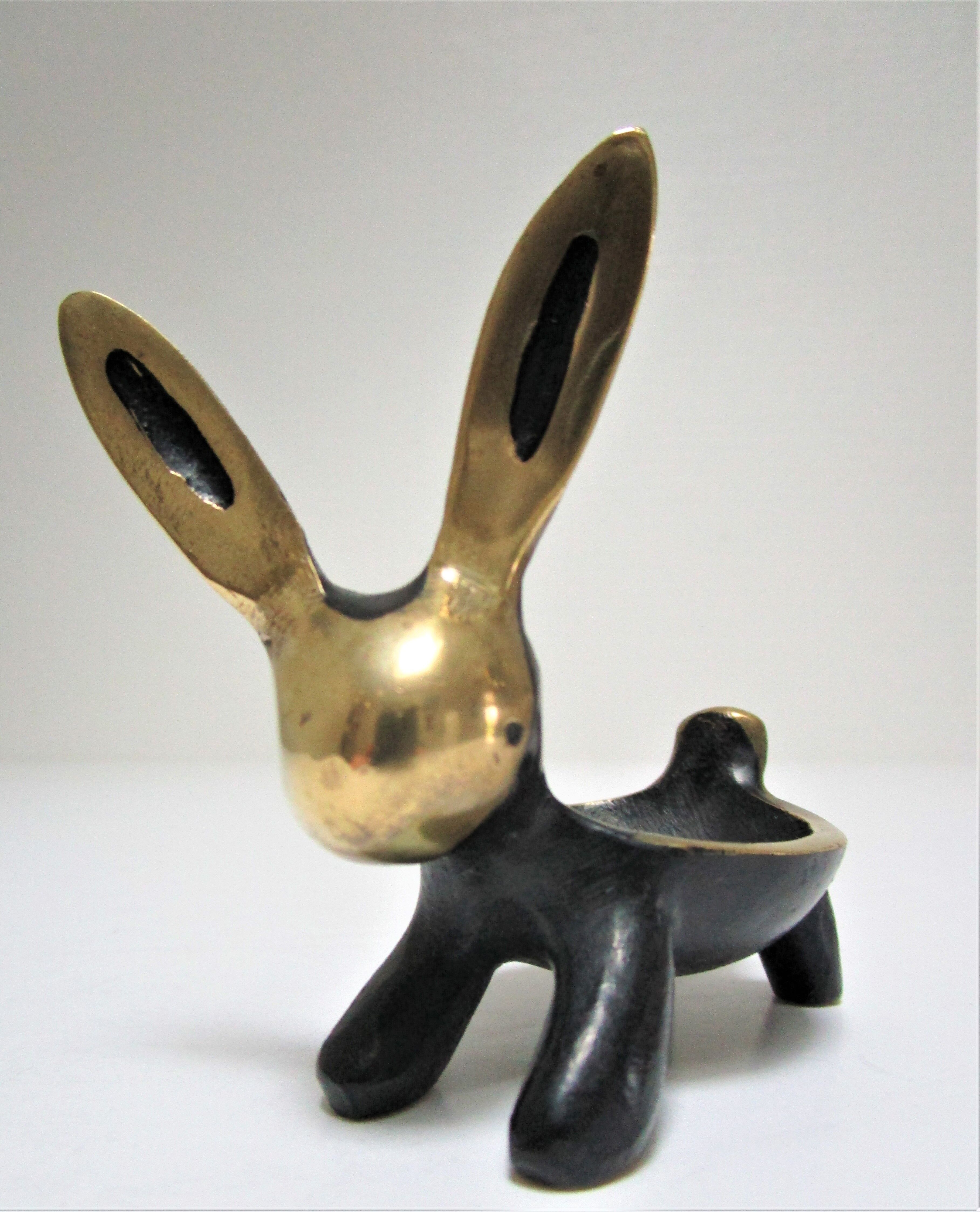 Candle holder zoomorphic bronze solid patina black rabbit hare 60s