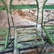 Set of 4 Antique Iron Folding Garden Chairs - 1920s Riveted Bistro Chairs with Aged Green Patina