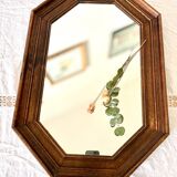 Vintage dark wood octagonal mirror