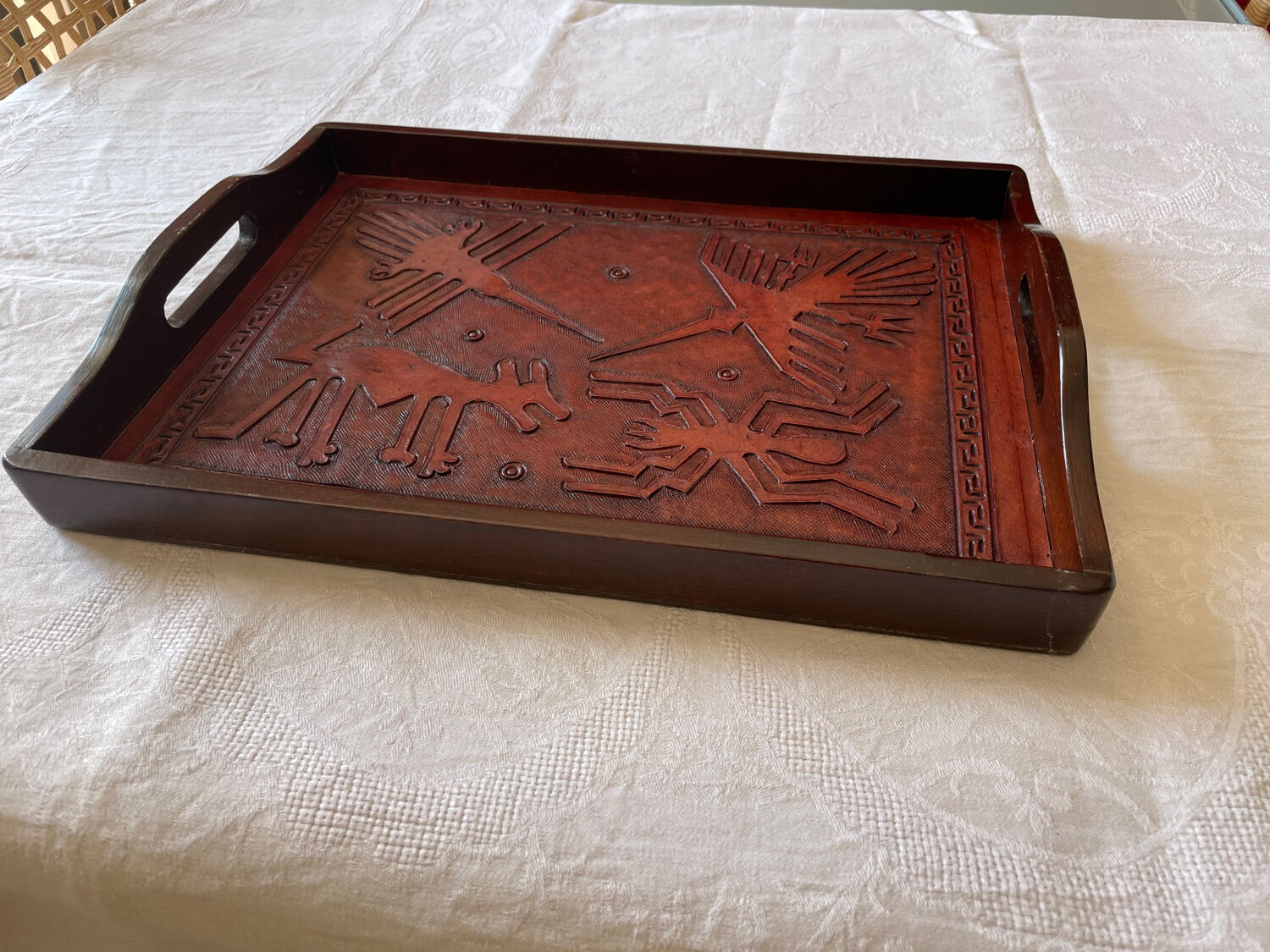 Wood and leather tray