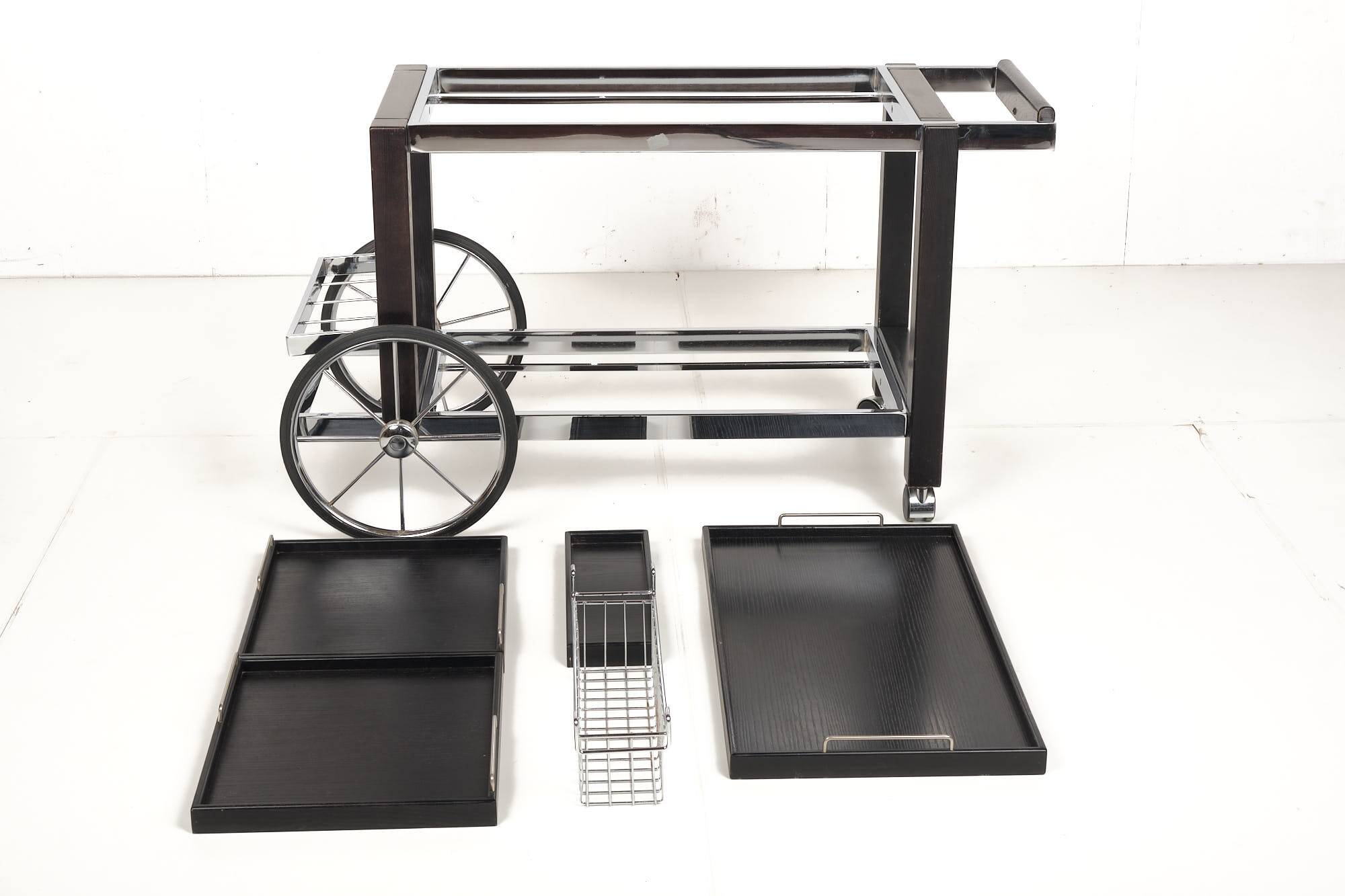 Tea trolley, black ash, chrome, vintage, modular, ca 1980