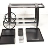 Tea trolley, black ash, chrome, vintage, modular, ca 1980