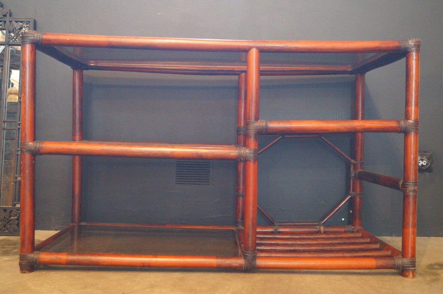 Rattan and leather bookcase 1970