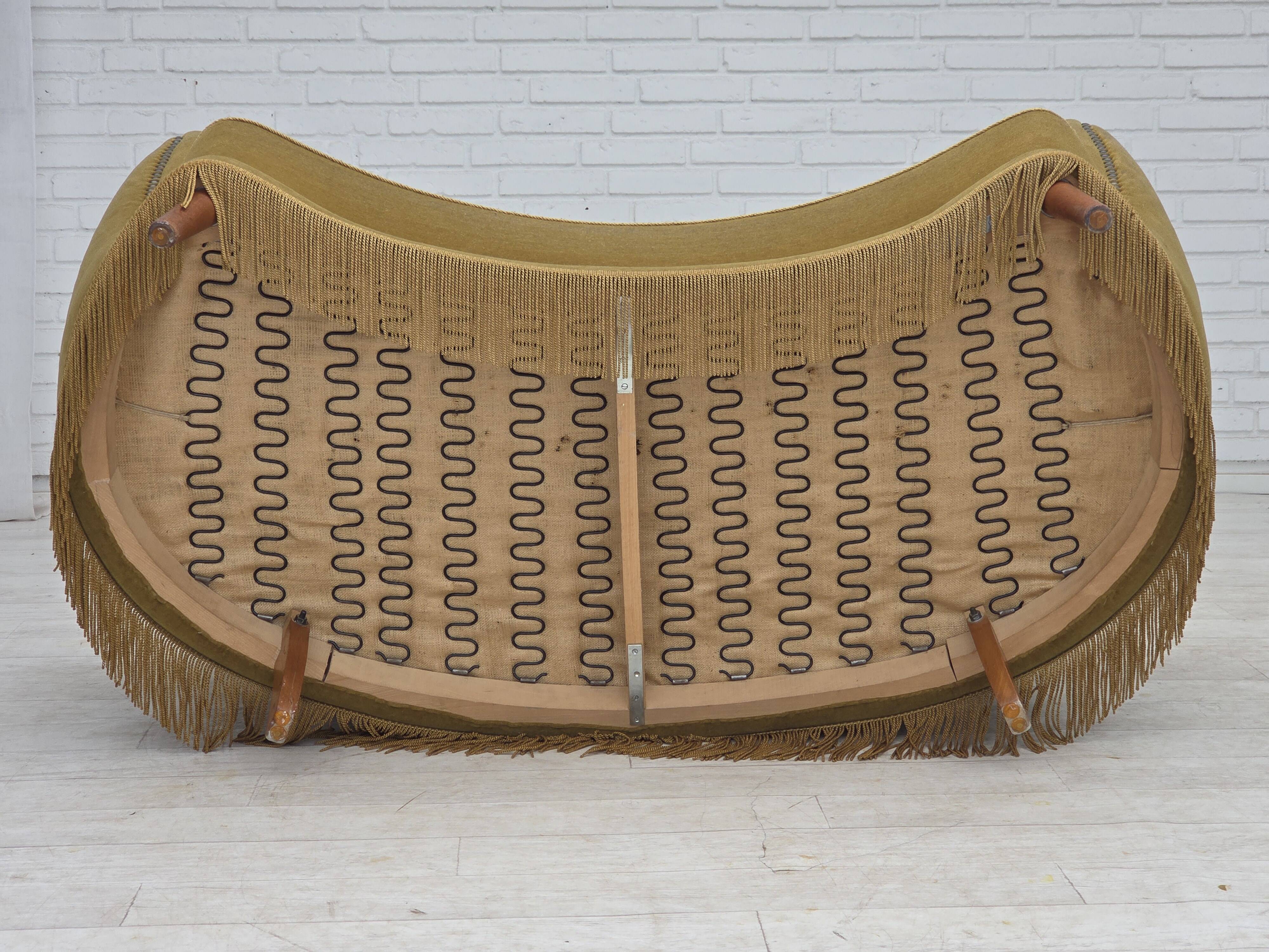 1970s, Danish 2-seater "Banana" sofa, green furniture velour.