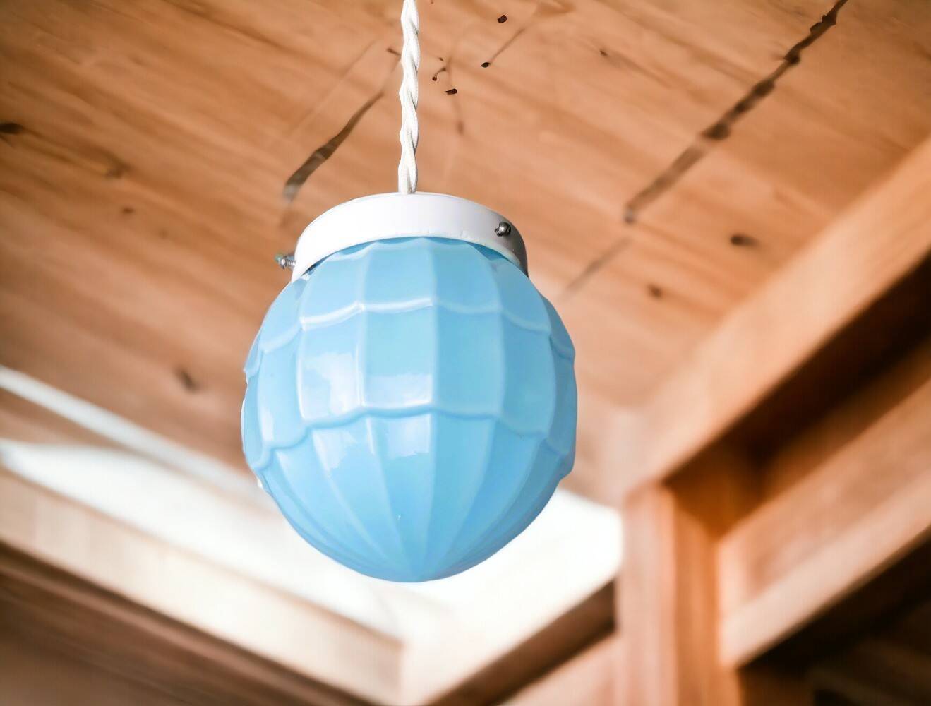 Small Art Deco blue Ceiling Lamp, 1940s